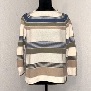 American Living Sweater Women's Large Beige Striped Linen Long Sleeve Pullover